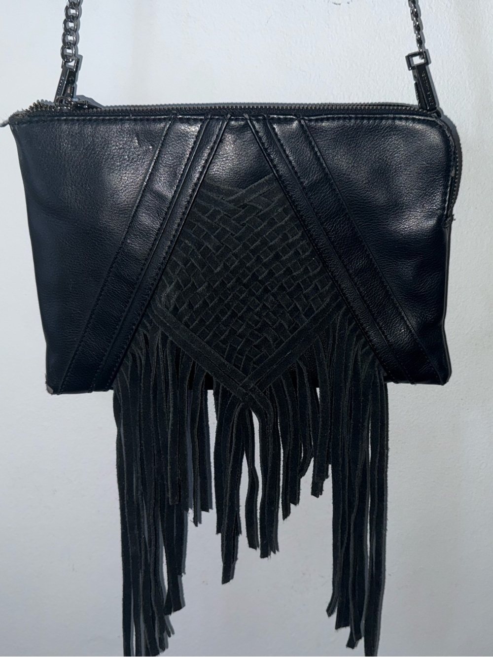 Steve Madden Black Leather Fringe Shoulder Bag